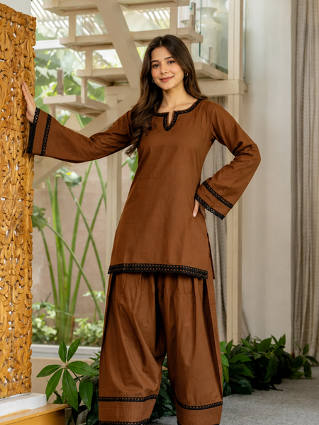 Dark Brown Cotton Farshi Set
