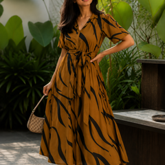 Stylish American Print Rayon Midi Dress