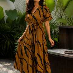 Stylish American Print Rayon Midi Dress