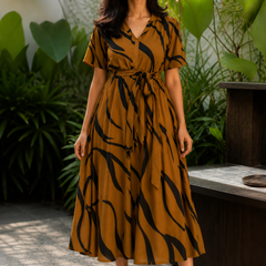 Stylish American Print Rayon Midi Dress
