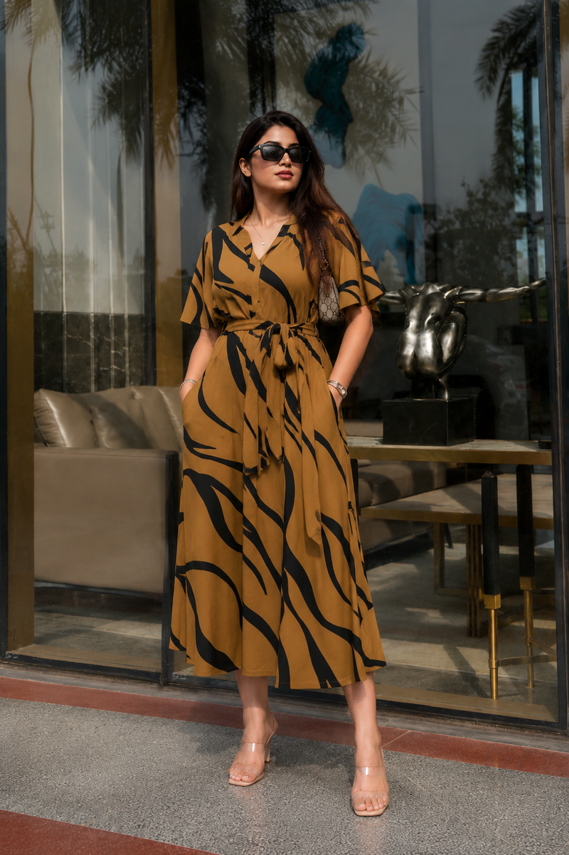American Print Rayon Midi Dress for Women