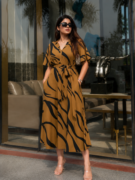 American Print Rayon Midi Dress for Women