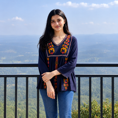 Refined Blue Rayon Embroidered Top