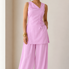 Sleeveless Lace-Up Kurti with Balloon Pants Set