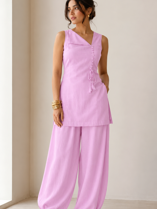 Sleeveless Lace-Up Kurti with Balloon Pants Set