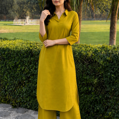 Solid Cotton Kurta Pant Set