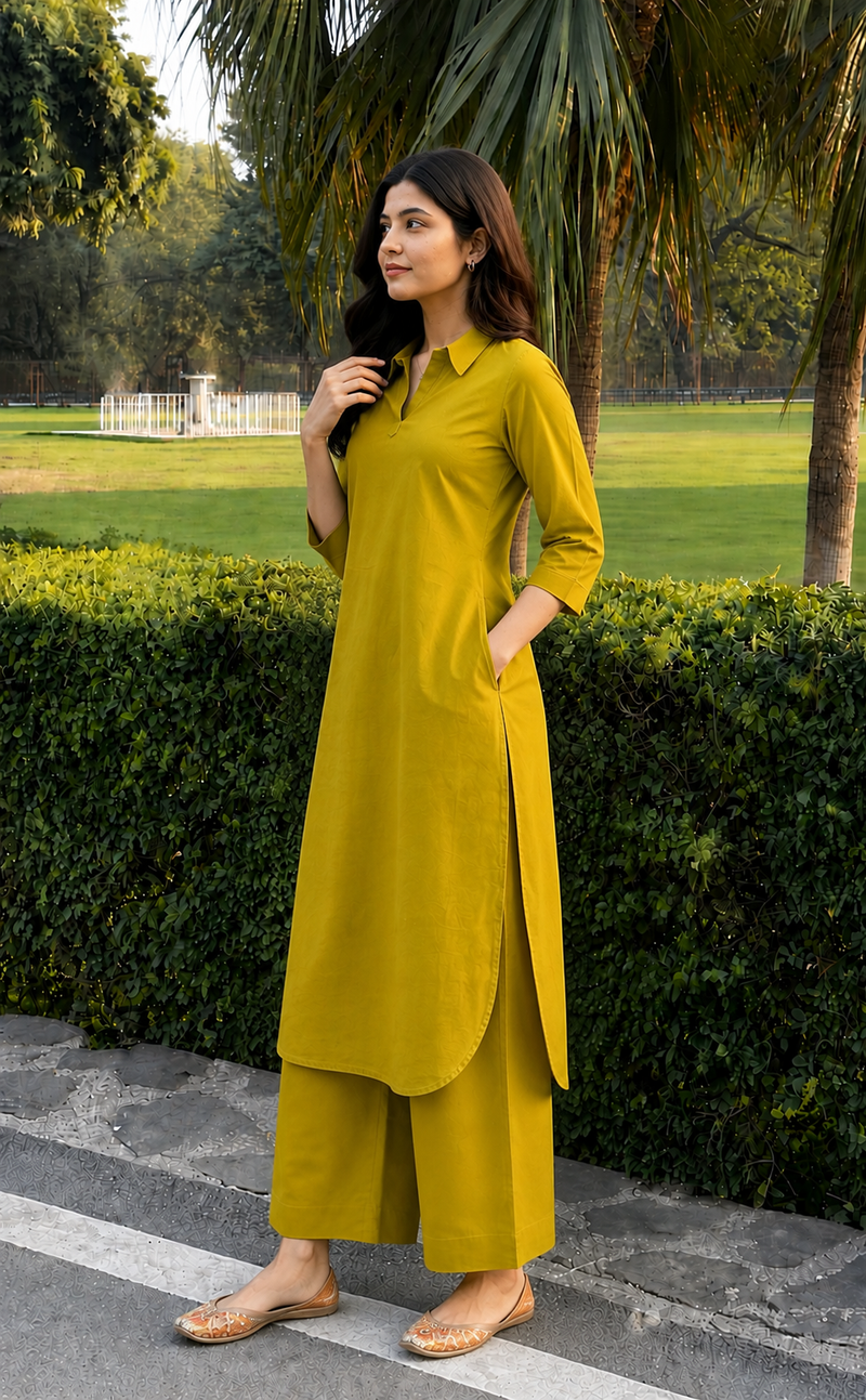 Solid Cotton Kurta Pant Set