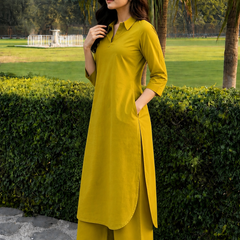 Solid Cotton Kurta Pant Set