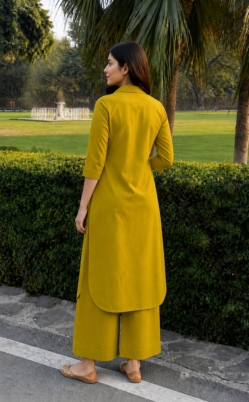 Solid Cotton Kurta Pant Set