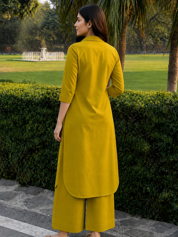 Solid Cotton Kurta Pant Set