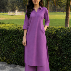 Solid Cotton Kurta Pant Set