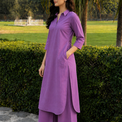 Solid Cotton Kurta Pant Set