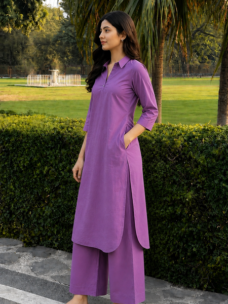 Solid Cotton Kurta Pant Set