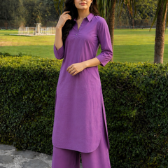Solid Cotton Kurta Pant Set