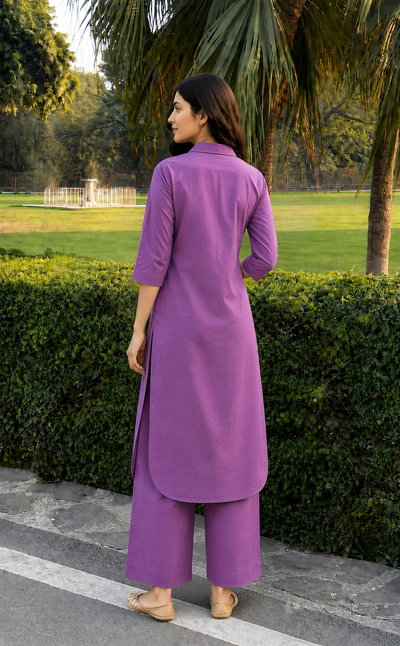 Solid Cotton Kurta Pant Set