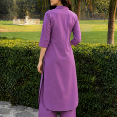 Solid Cotton Kurta Pant Set