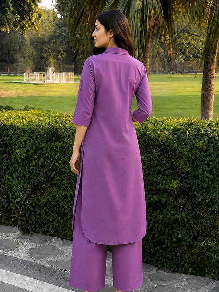 Solid Cotton Kurta Pant Set