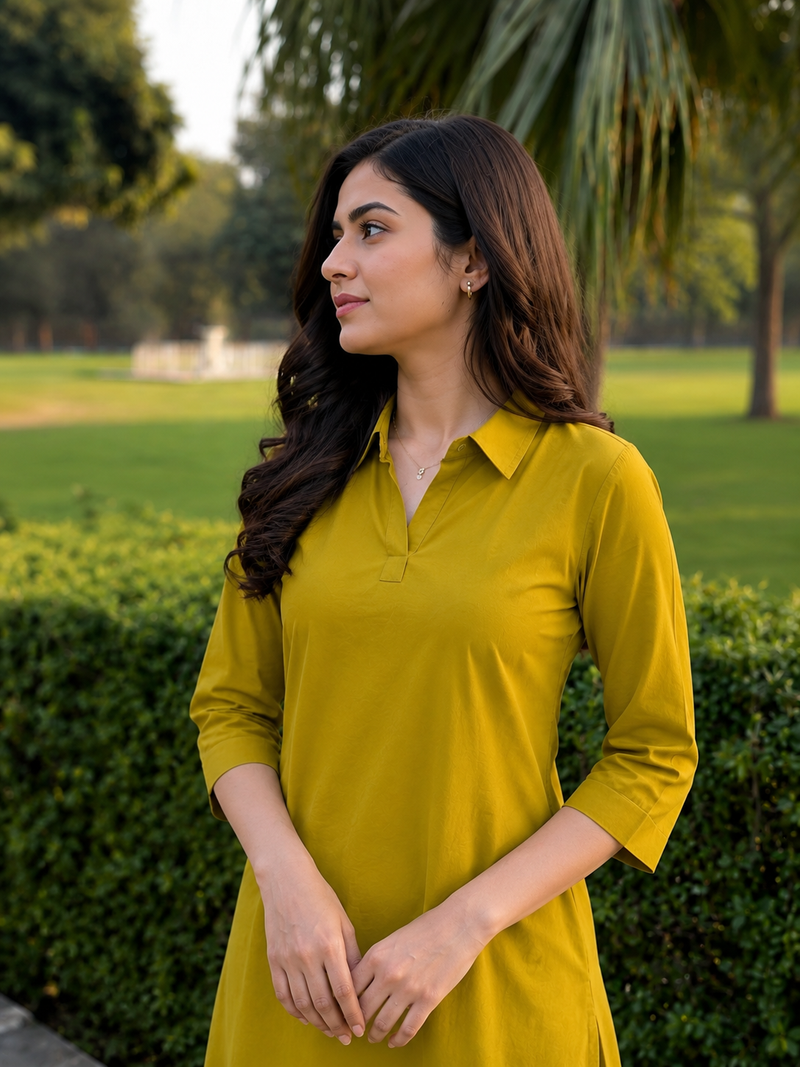 Solid Cotton Kurta Pant Set