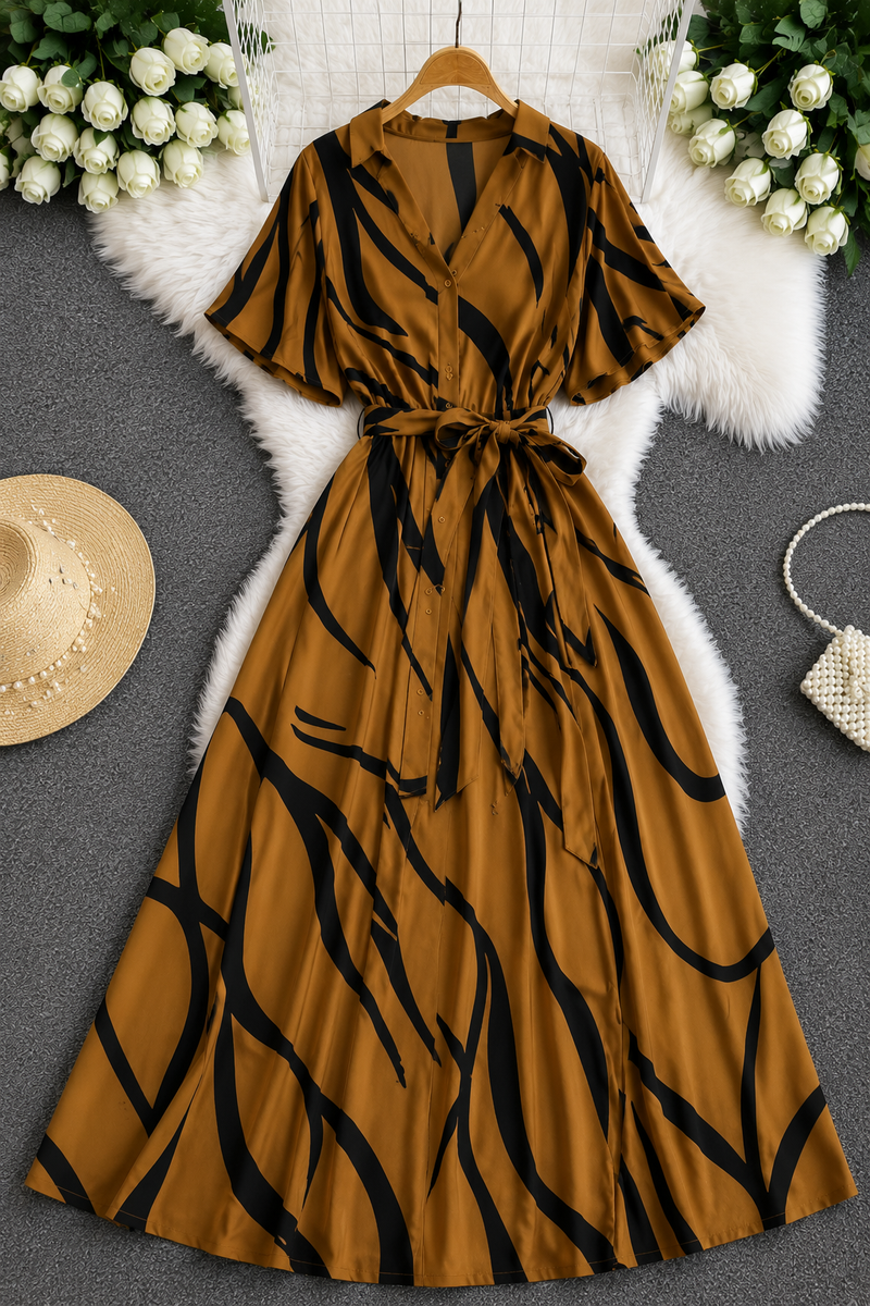 American Print Rayon Midi Dress for Women
