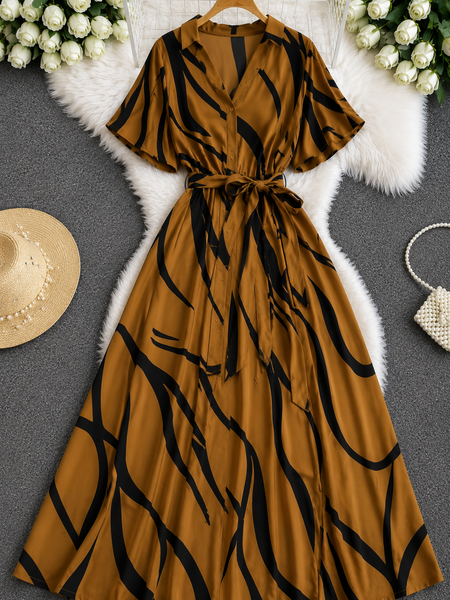 American Print Rayon Midi Dress for Women