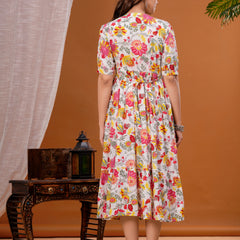 Maternity Feeding Kurti with Zipper | Cotton Floral Printed Pregnancy & Nursing Dress | Comfortable & Stylish Maternity Wear for Women | Breastfeeding Kurta with Zipper | Soft & Elegant