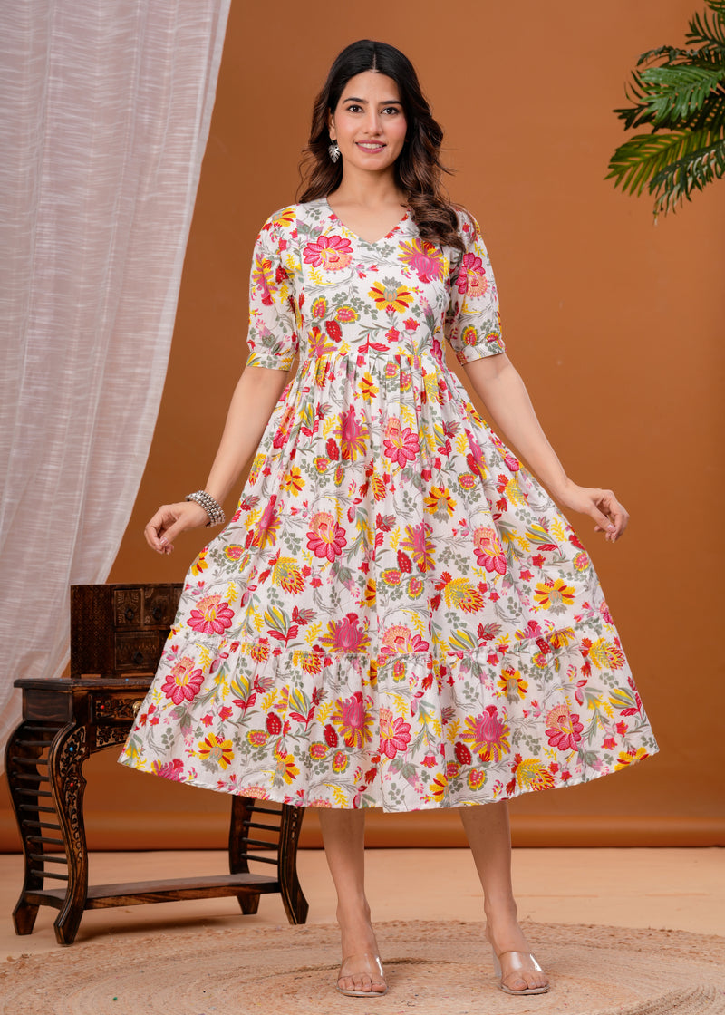 Maternity Feeding Kurti with Zipper | Cotton Floral Printed Pregnancy & Nursing Dress | Comfortable & Stylish Maternity Wear for Women | Breastfeeding Kurta with Zipper | Soft & Elegant