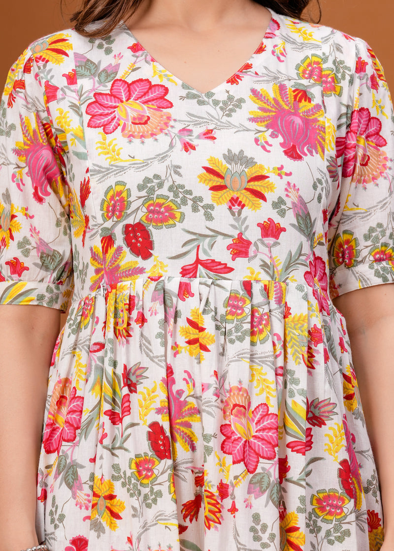 Maternity Feeding Kurti with Zipper | Cotton Floral Printed Pregnancy & Nursing Dress | Comfortable & Stylish Maternity Wear for Women | Breastfeeding Kurta with Zipper | Soft & Elegant