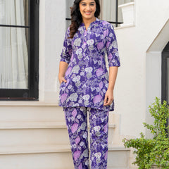 Purple Floral Cotton Co-Ord Set Full view