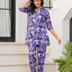 Purple Floral Cotton Co-Ord Set