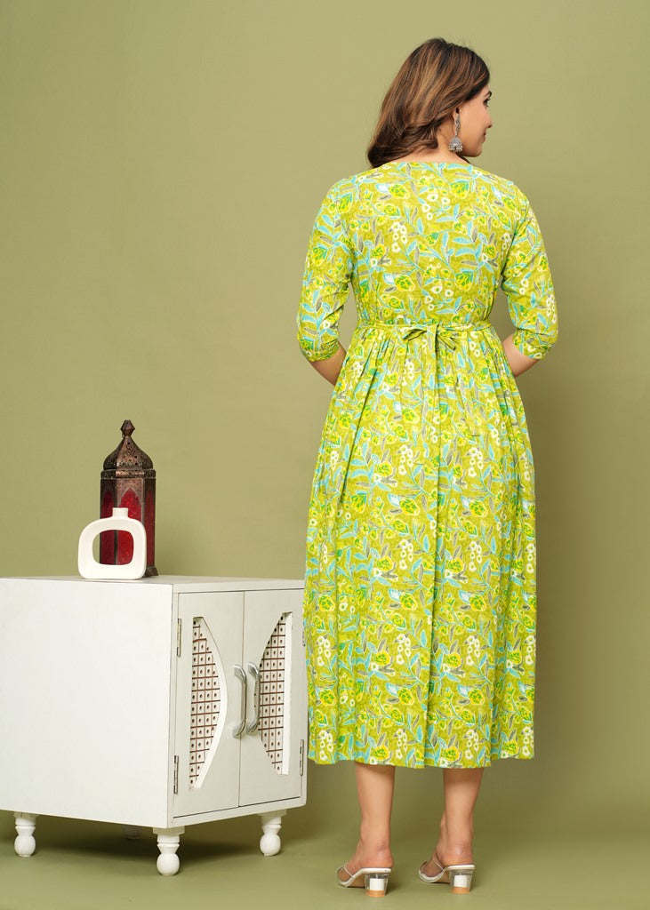 Fresh Lime Green Floral Maternity & Nursing Dress