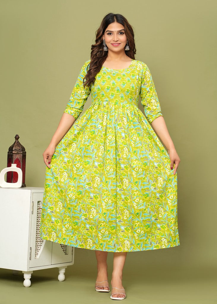 Fresh Lime Green Floral Maternity & Nursing Dress