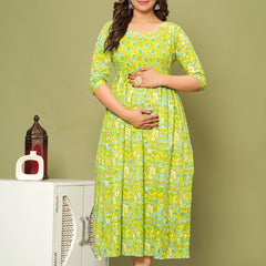 Fresh Lime Green Floral Maternity & Nursing Dress