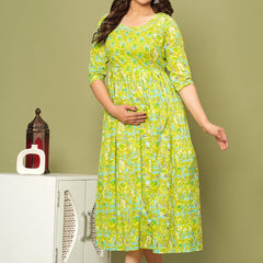 Fresh Lime Green Floral Maternity & Nursing Dress