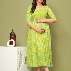 Fresh Lime Green Floral Maternity & Nursing Dress