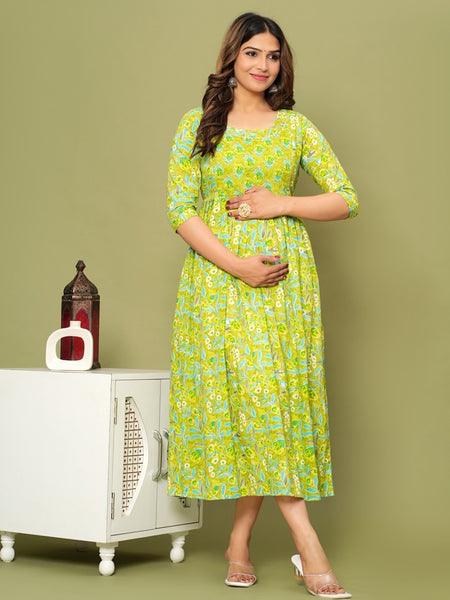 Fresh Lime Green Floral Maternity & Nursing Dress