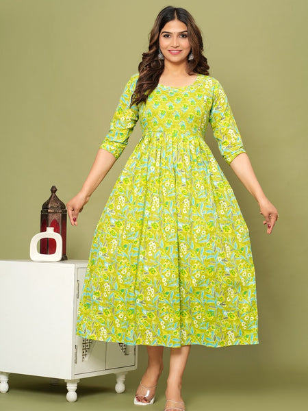 Fresh Lime Green Floral Maternity & Nursing Dress