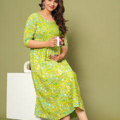 Fresh Lime Green Floral Maternity & Nursing Dress