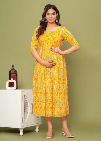 Sunshine Yellow Floral Maternity & Nursing Dress