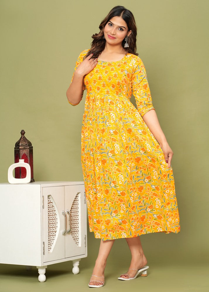 Sunshine Yellow Floral Maternity & Nursing Dress
