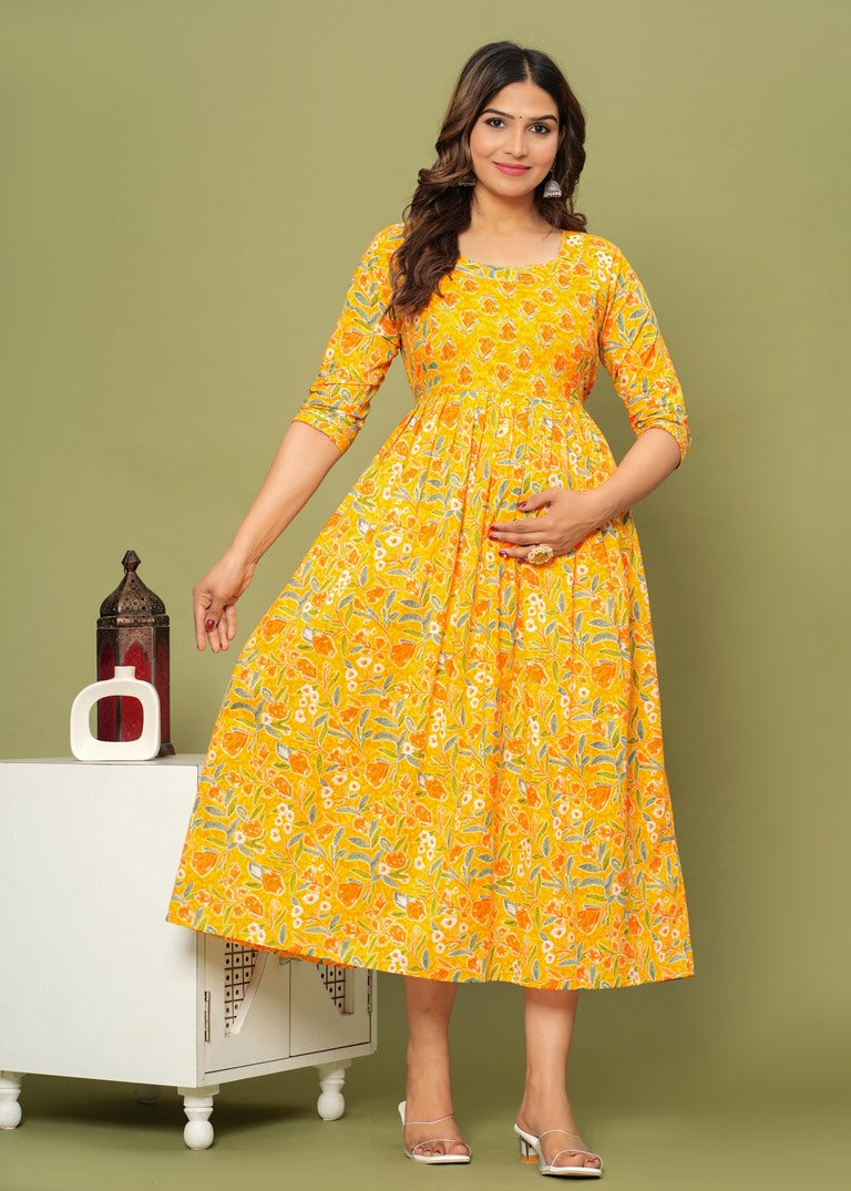 Sunshine Yellow Floral Maternity & Nursing Dress