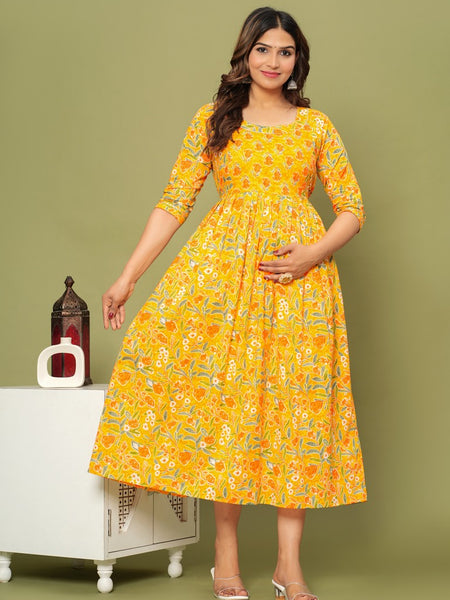 Sunshine Yellow Floral Maternity & Nursing Dress