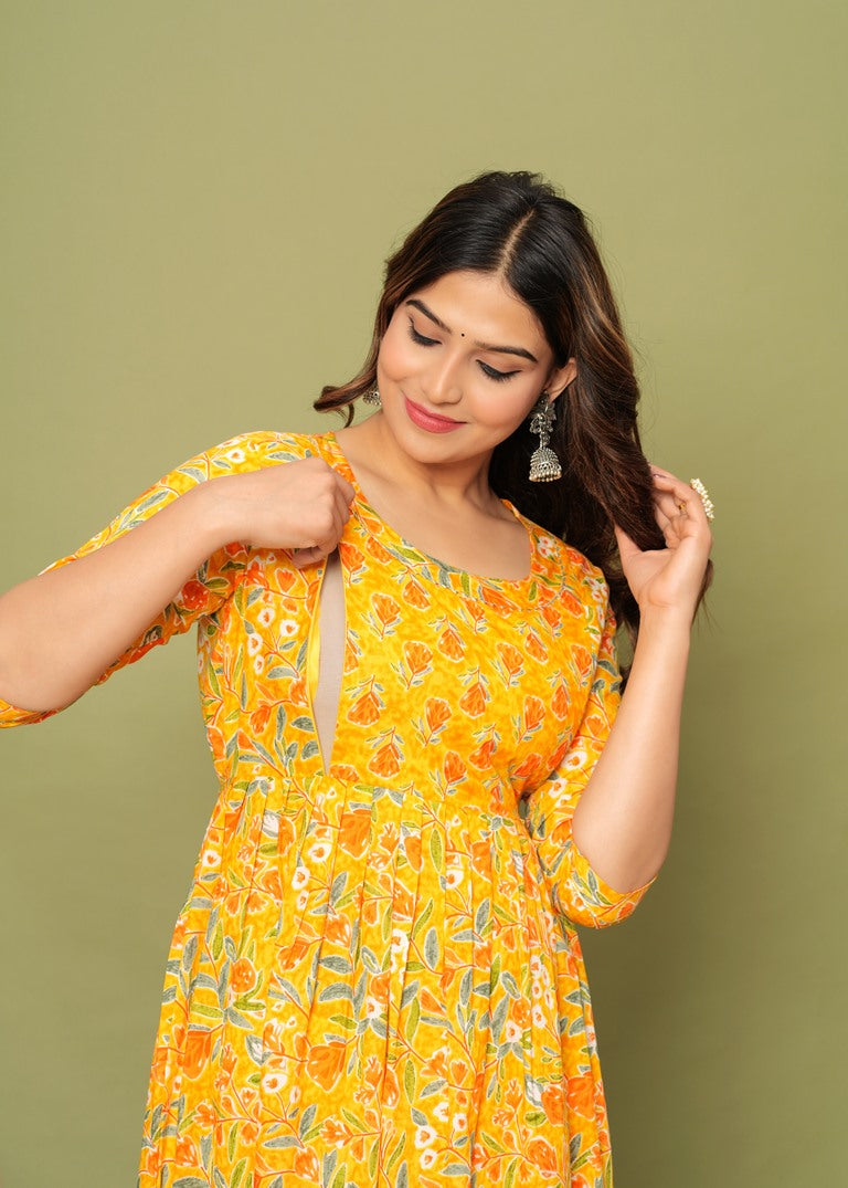 Sunshine Yellow Floral Maternity & Nursing Dress
