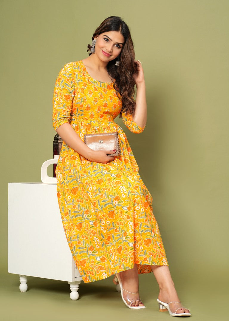 Sunshine Yellow Floral Maternity & Nursing Dress