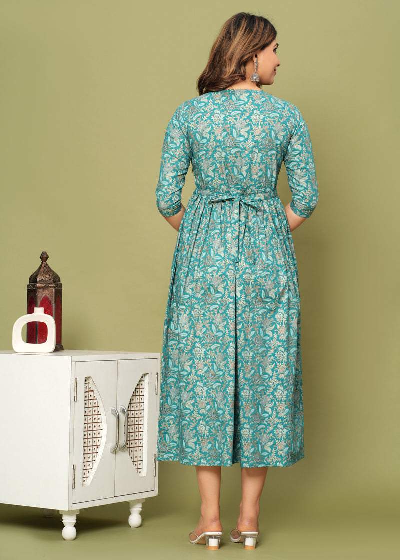 Graceful Firoji-Gold Cotton Maternity Kurti Back