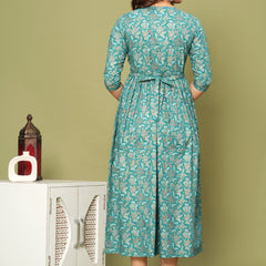 Graceful Firoji-Gold Cotton Maternity Kurti Back