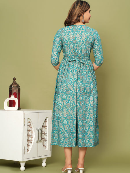 Graceful Firoji-Gold Cotton Maternity Kurti Back