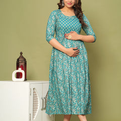 Graceful Firoji-Gold Cotton Maternity Kurti Image