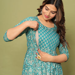 Graceful Firoji-Gold Cotton Maternity Kurti Side