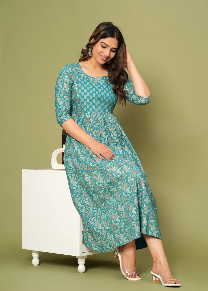 Graceful Firoji-Gold Cotton Maternity Kurti 