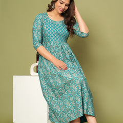 Graceful Firoji-Gold Cotton Maternity Kurti 